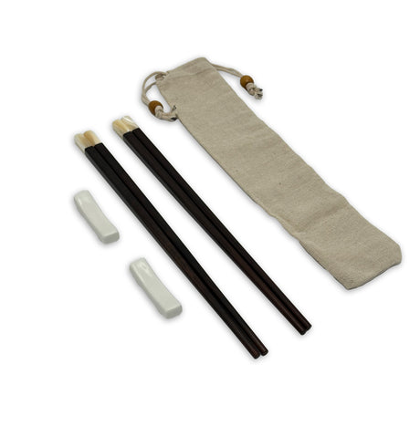 Luxe set Mahony chopsticks met parelmoer - Beige zakje