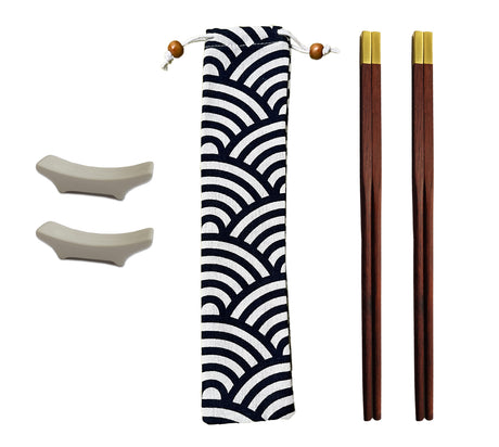 Luxe set Premium palissander chopsticks 24k goud satin